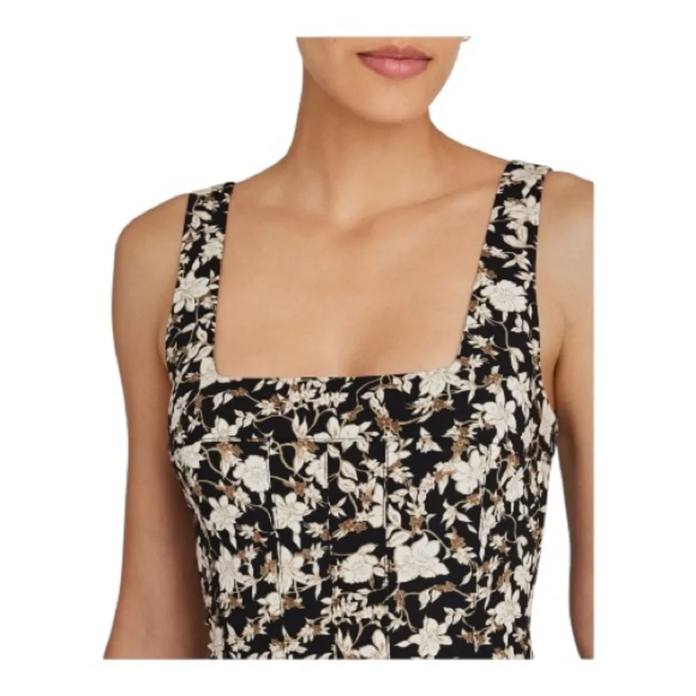 Club Monaco Black and White Floral Printed Square Neck Midi Dress Size 4 NWT - Picture 3 of 10